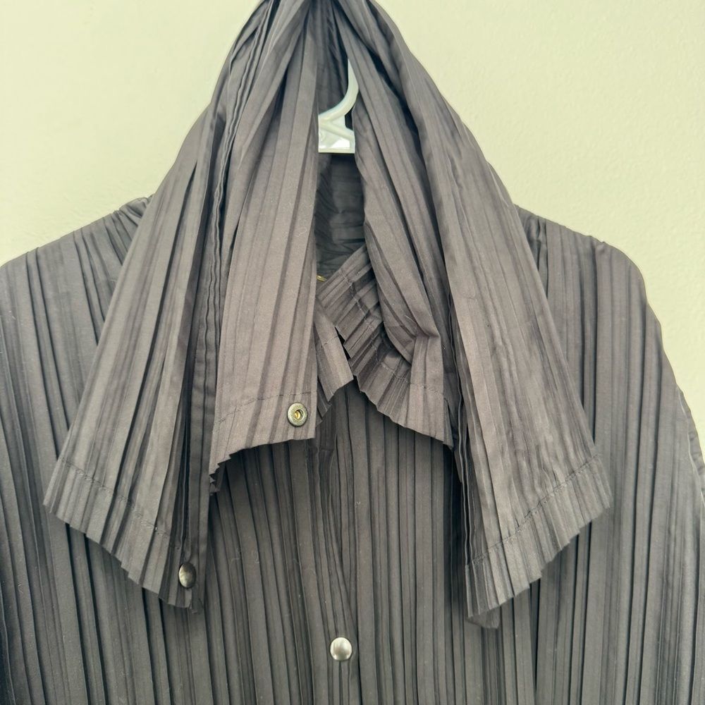 Vintage Pleated Hooded Cape Jacket Black Snap Front One Size - Picture 5 of 14